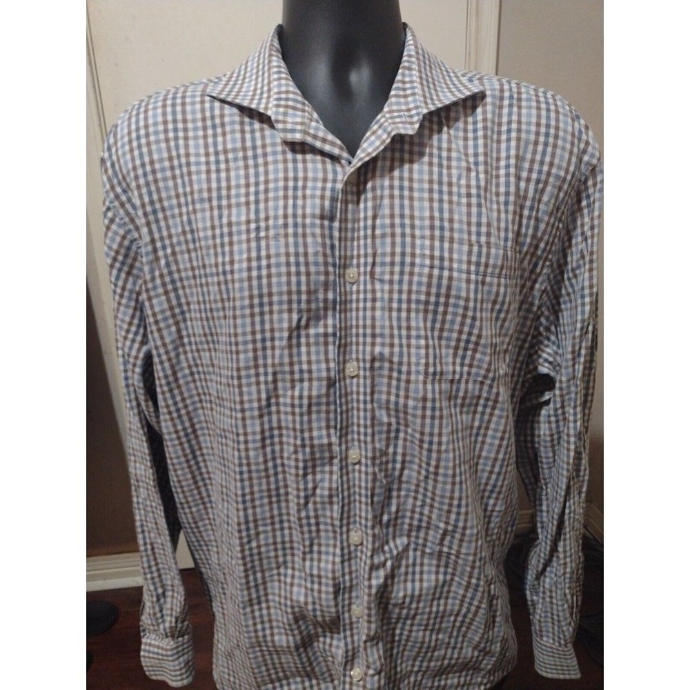 johnnie-O Blue and Brown Checked Casual Button-Down Shirt